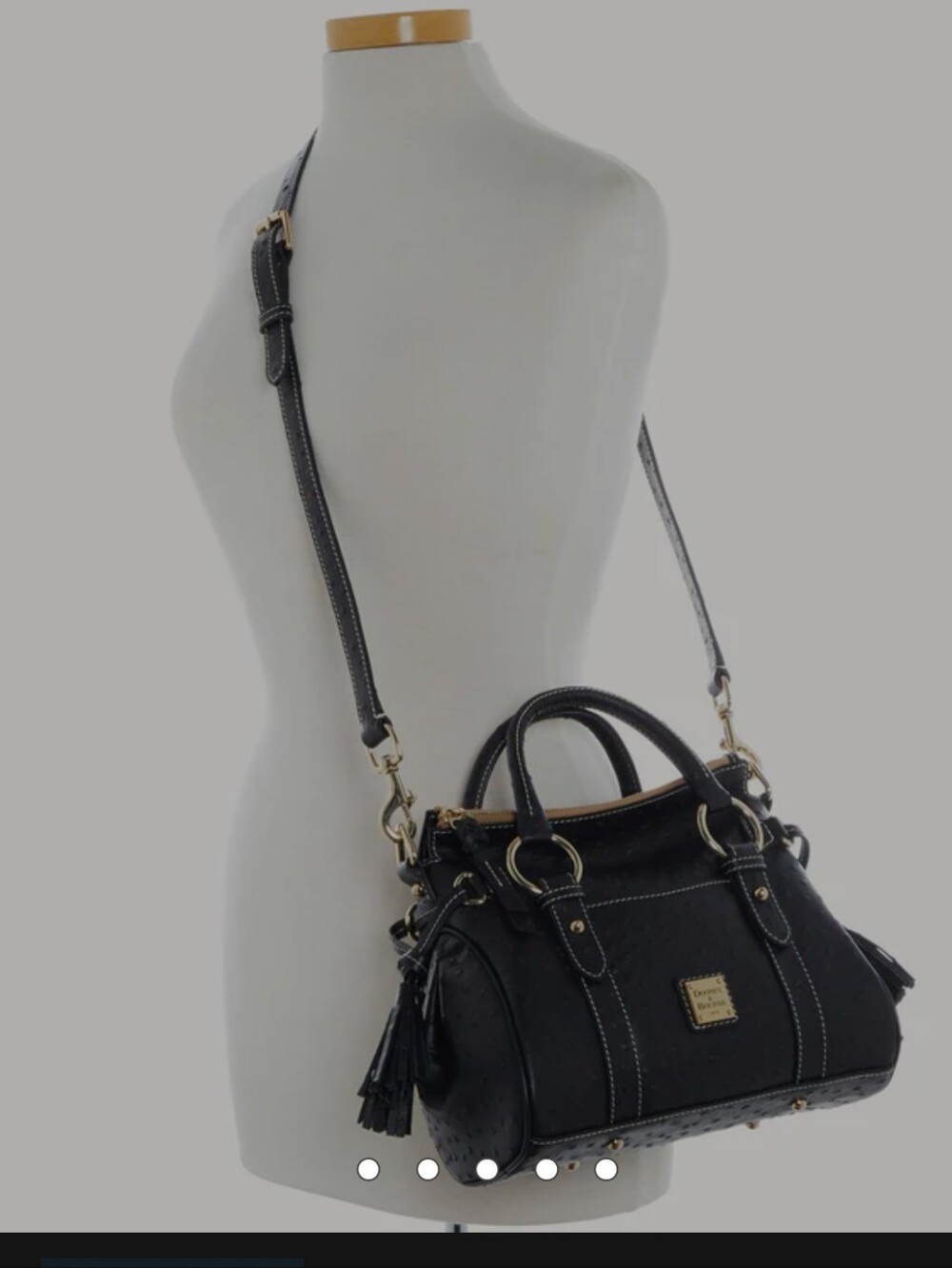Dooney & Bourke Black Ostrich-Embossed Satchel with Removable Strap